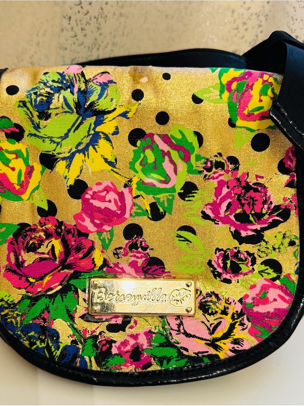 Betsey Johnson Betseyville Floral Metallic Crossbody Bag - repurposed
